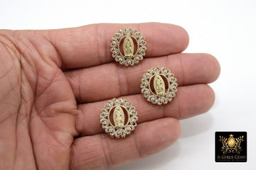 Gold Jesus Virgin Mary Charms, #598, CZ Micro Pave Connector Beads or Slide Bead Pendants